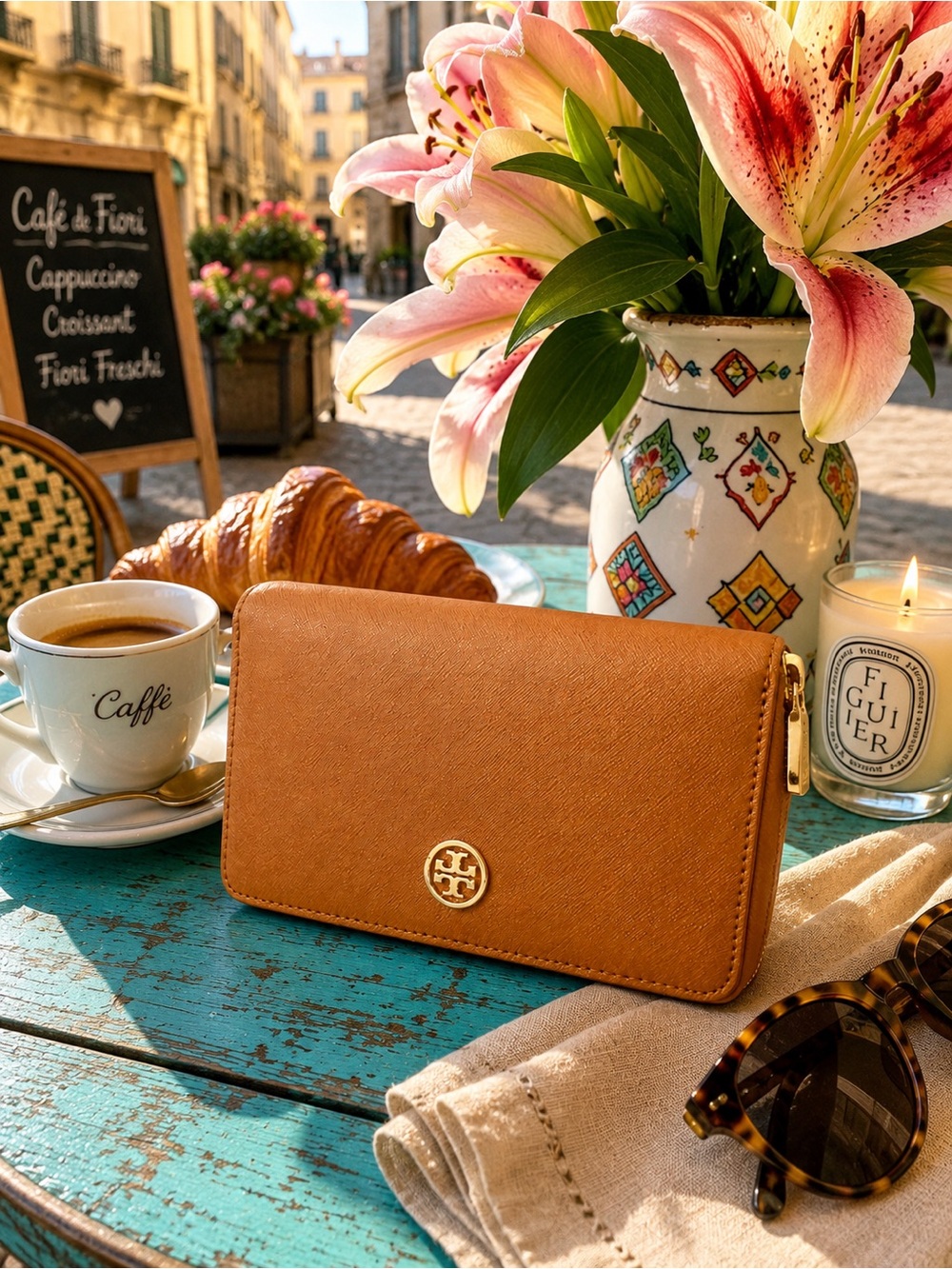 Tory Burch Zip Around Continental Wallet – Caramel Saffiano Leather